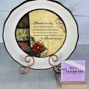 Abbey Press BLESSED ARE THEY Christian  Floral 11" Ceramic Oven Safe Pie Plate